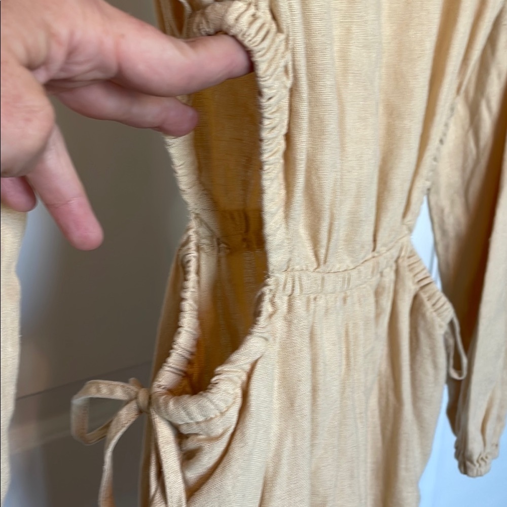 Universal Thread Tan Long Sleeve Linen Dress with Cut Outs - Picture 3 of 7
